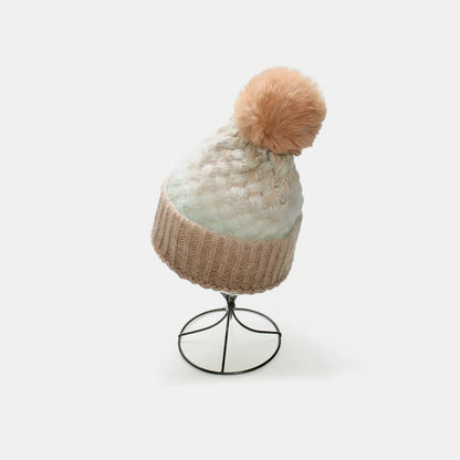 Gradient Acrylic Knitted Beanie Hat with Pompom, Essential Winter Head Accessory
