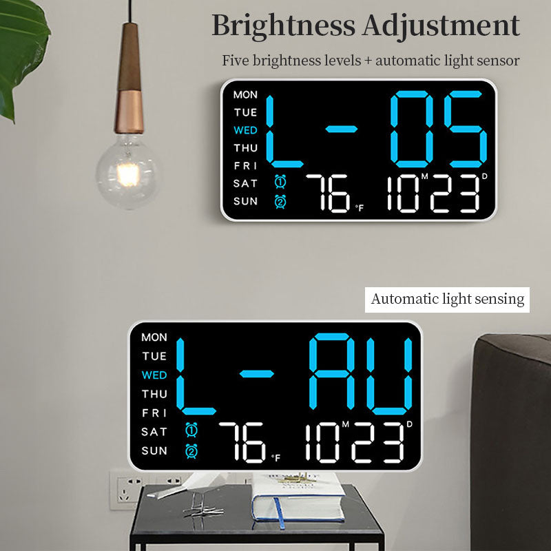 LED Digital Wall Clock with Temperature Indicator USB/Battery Powered Office Use