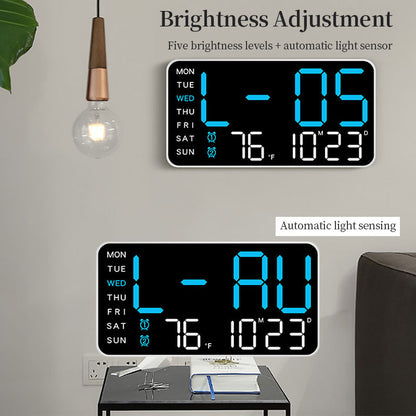 LED Digital Wall Clock with Temperature Indicator USB/Battery Powered Office Use