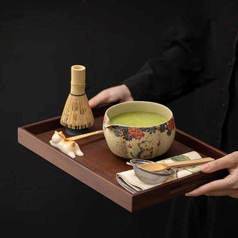 Japanese Flint Red Matcha Tea Kit 2-8 Pieces Bamboo Whisk Ceramic Bowl Storage