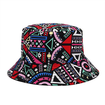 Unisex Fisherman Bucket Hat with Geometric Ethnic Print for UV Sun Protection