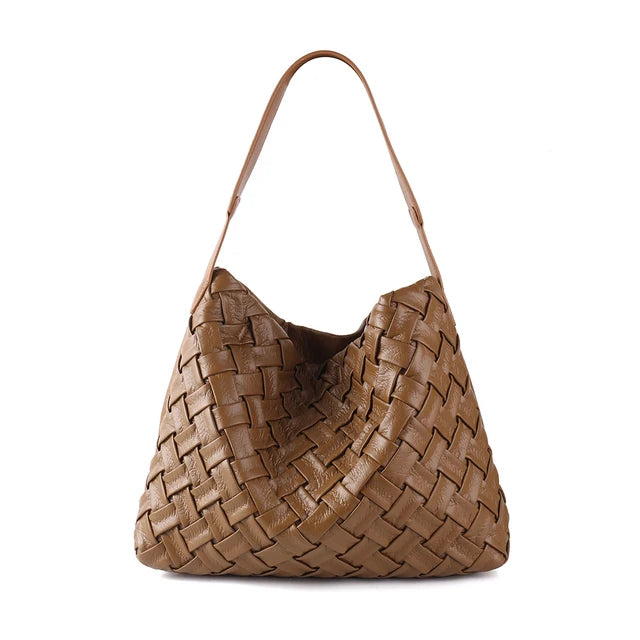 Woven PU Tote Bag - Large Capacity Shoulder Bag, Stylish Handbag for Women