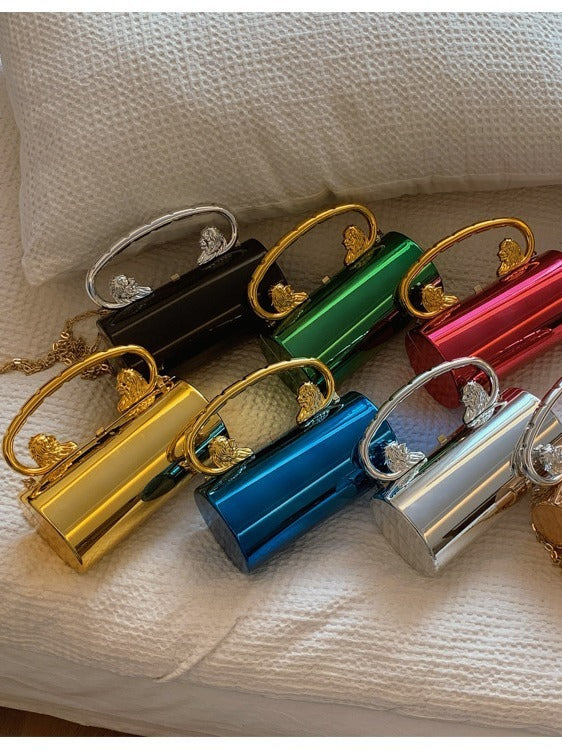 Women's Metallic Lion Handle Handbag Acrylic Clutch with Detachable Strap