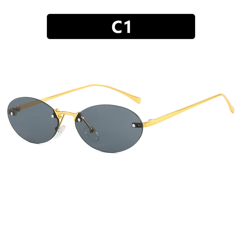 Women's Elliptical Frameless Sunglasses Rivet Detail UV400 Sun Protection Polarized
