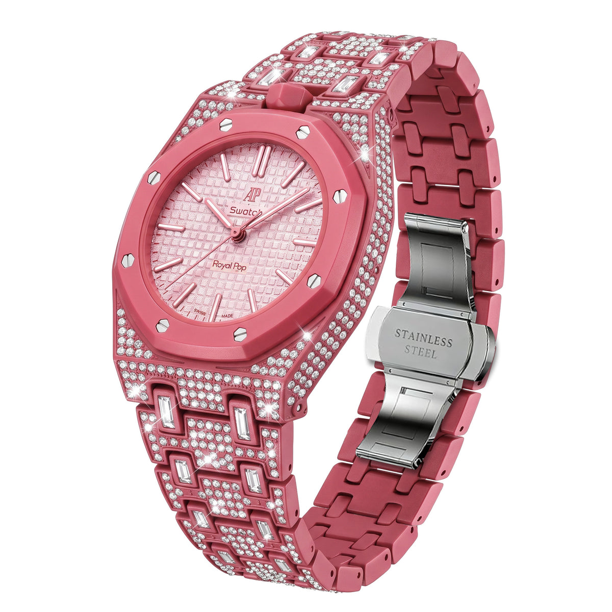 For AP x Swatch Royal Pop Collection Metal Crystal Rhinestone Strap 3 12 Crown