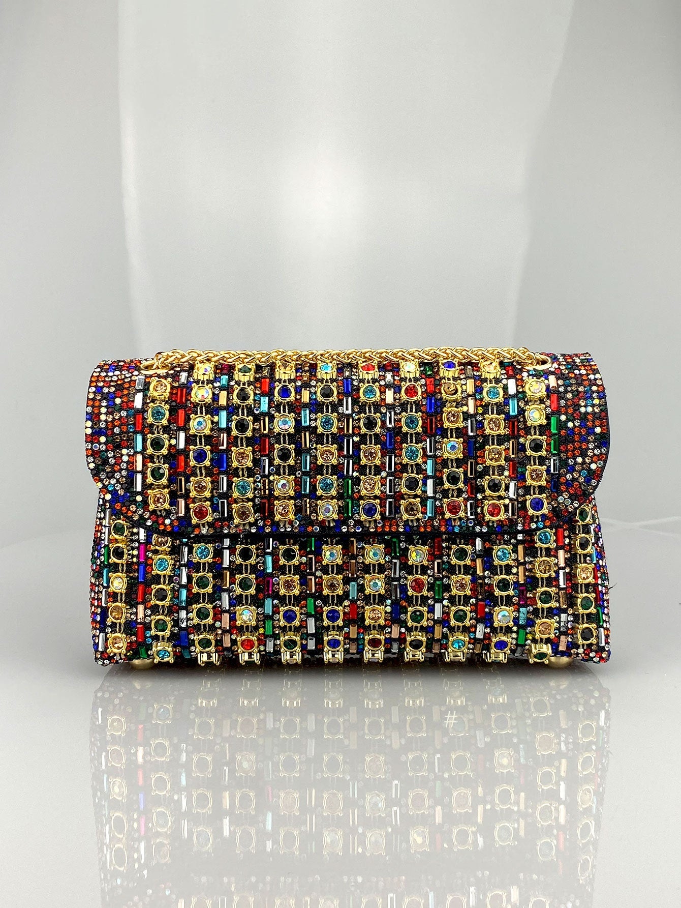 Rhinestone Embellished Evening Clutch Elegant Shoulder Chain Strap Accessory Bag