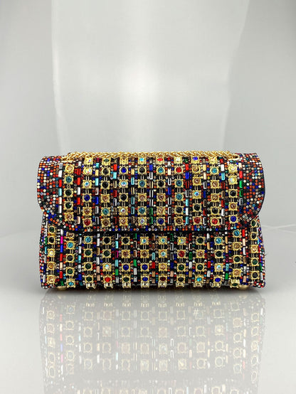 Rhinestone Embellished Evening Clutch Elegant Shoulder Chain Strap Accessory Bag
