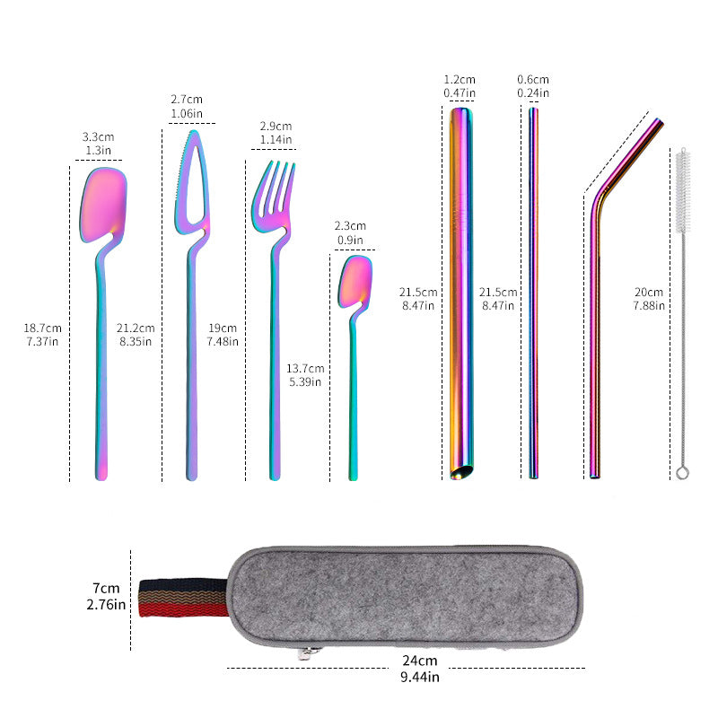 304 Stainless Steel Reusable Travel Utensil Cutlery Set Portable Straw Kit Case