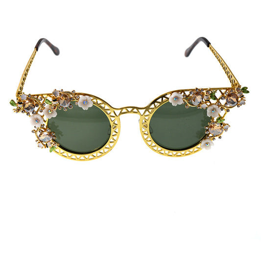 Baroque Floral Folding Sunglasses Women UV Protection Lightweight Travel Wear