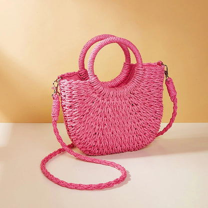 Round Woven Straw Bag Small Size Casual Summer Shoulder Accessory Women