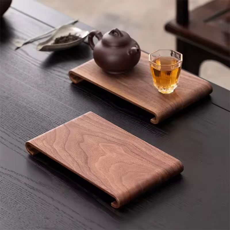 Walnut Tea Tray Wooden Candle Holder Desktop Storage Decorative Serving Plate