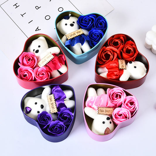 Heart Shaped Soap Flower Teddy Gift Box Optimal Wedding Table Display Feature