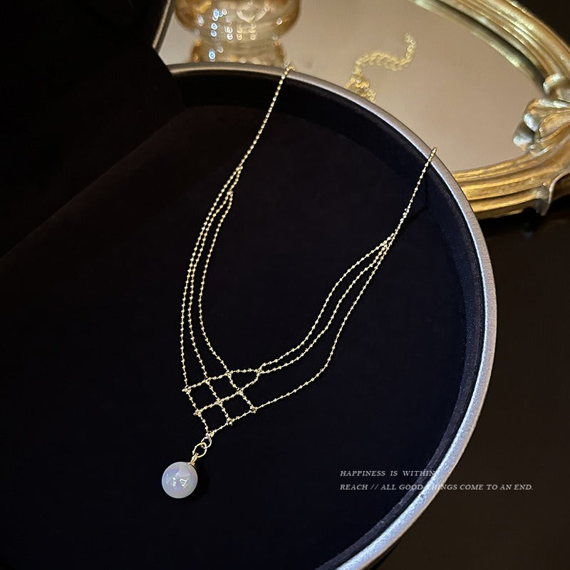 Gold Plated Pearl Lace Necklace Women's Multi-Layer Jewellery