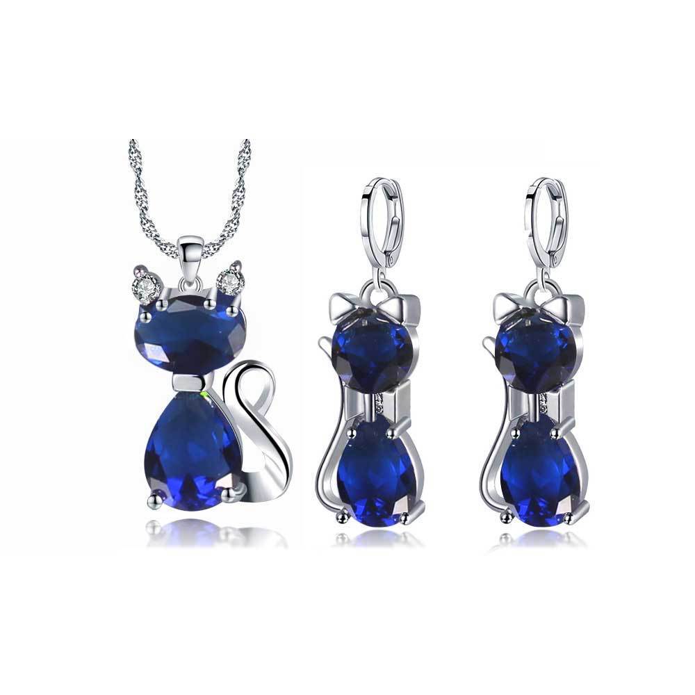 Women’s Cat Shape Jewellery Set Necklace Earrings Jewelry Gift Kitten Dangle