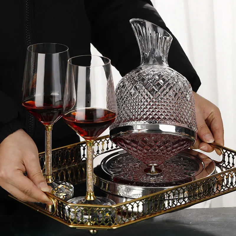 Luxury 360 Degree Rotating Crystal Glass Wine Decanter 1500ML Home Bar Accessory
