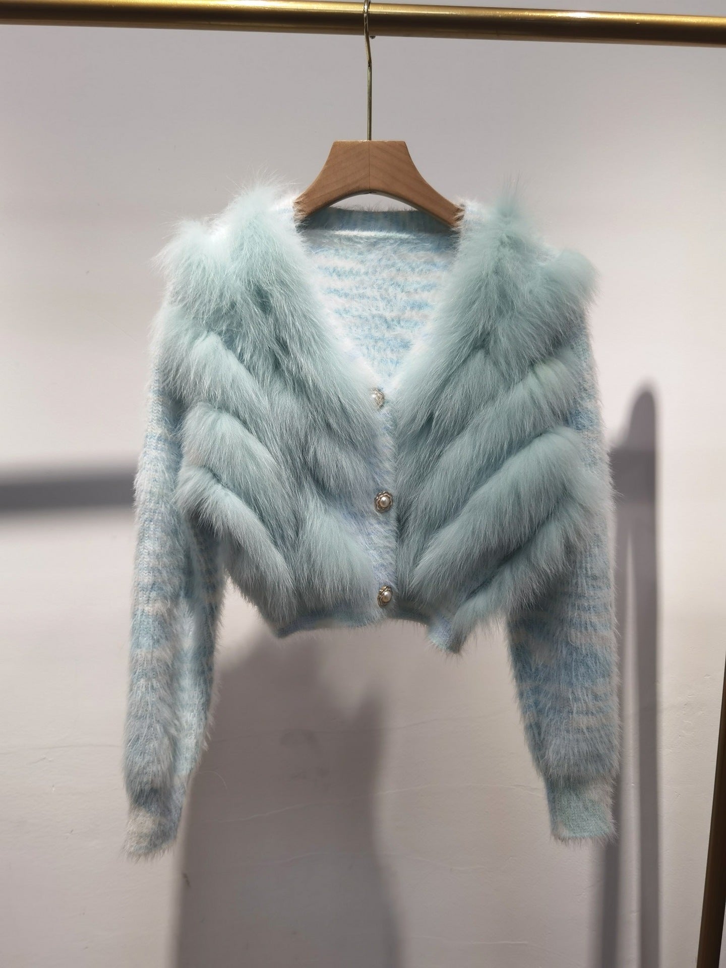Women's Trendy Faux Fur Coat Knitted Cardigan Sweater Jacket V-Neck Long Sleeve Slim Fit