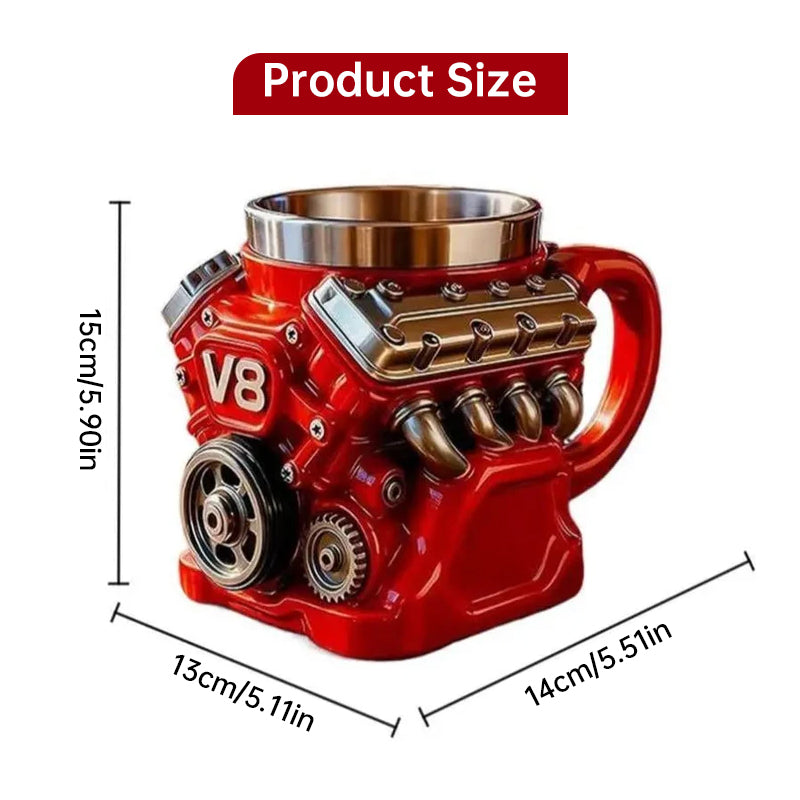 V6 V8 Engine Stainless Steel Coffee Mug Perfect Gift Auto Enthusiast Collectible