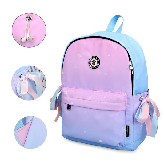 Junior High School Backpack Gradient Bow Spacious Lightweight Durable Girls Bag