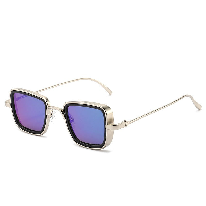 Steampunk Square Sunglasses Yellow Lens Metal Frame UV Protection Retro Style