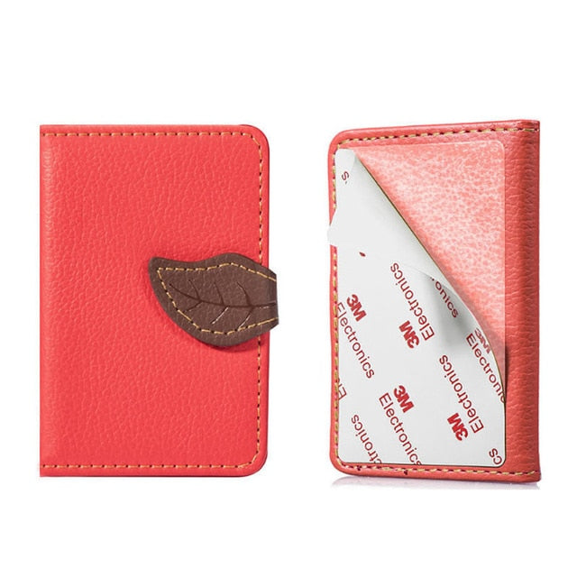 Phone Wallet Case With 3m Adhesive Card Holder And Leaf Clasp For Mobile Phones