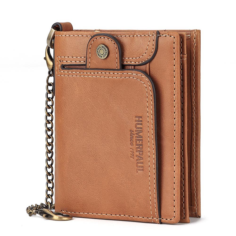 Leather Men's Wallet RFID Blocking Anti-Magnetic Zipper Multiple Card Slots Secure