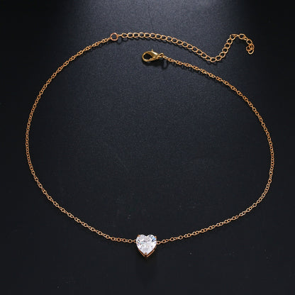 Silver Gold Tone Crystal Heart Chain Choker Necklace