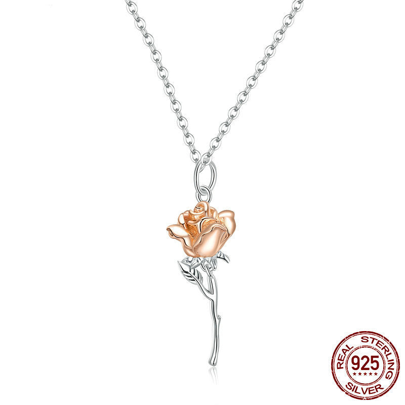 Sterling Silver Rose Pendant S925 Floral Elegant Necklace Jewellery Accessory