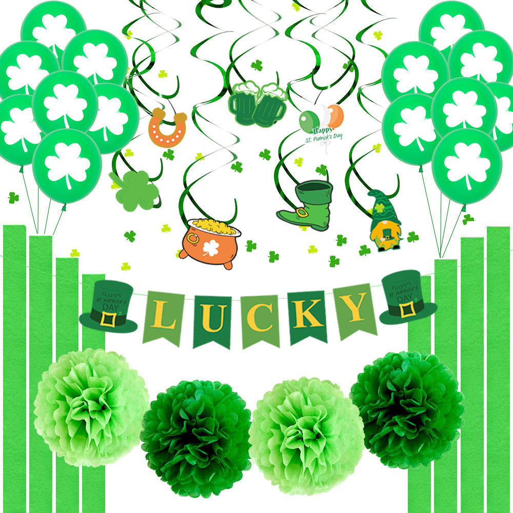 St Patrick's Day Latex Balloon Collection Spiral Decor Celebration Pull Flag