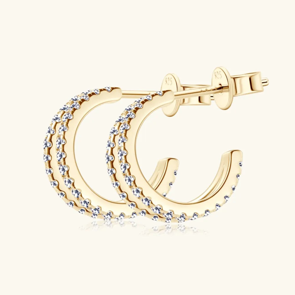 Moissanite Sterling Silver C-Hoop Earrings 0.1 Carat VVS1 High Precision Cut