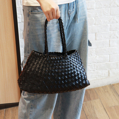 Women's Handmade Woven Leather Shoulder Tote Vintage Style Large Capacity Bag