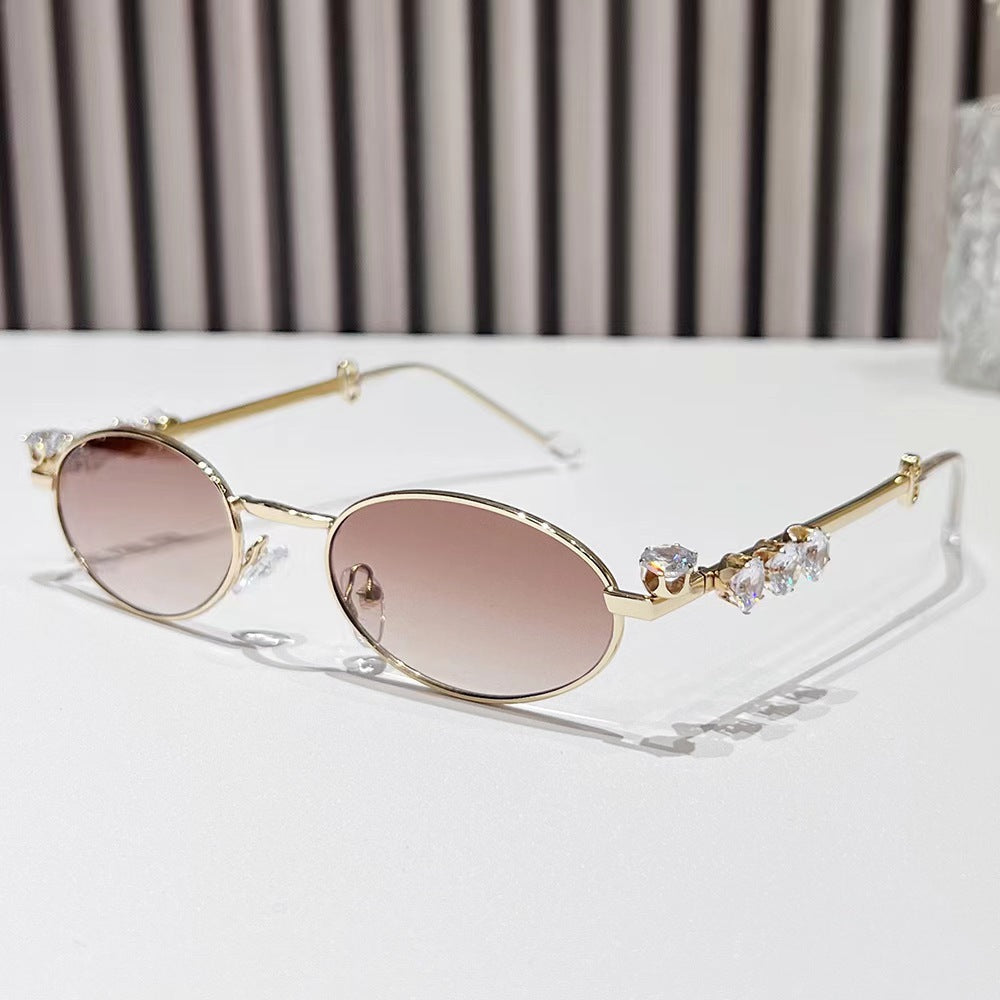 Women's Oval Frame Anti-Blue Light Glasses with Metal Inlay and Rhinestone Detail