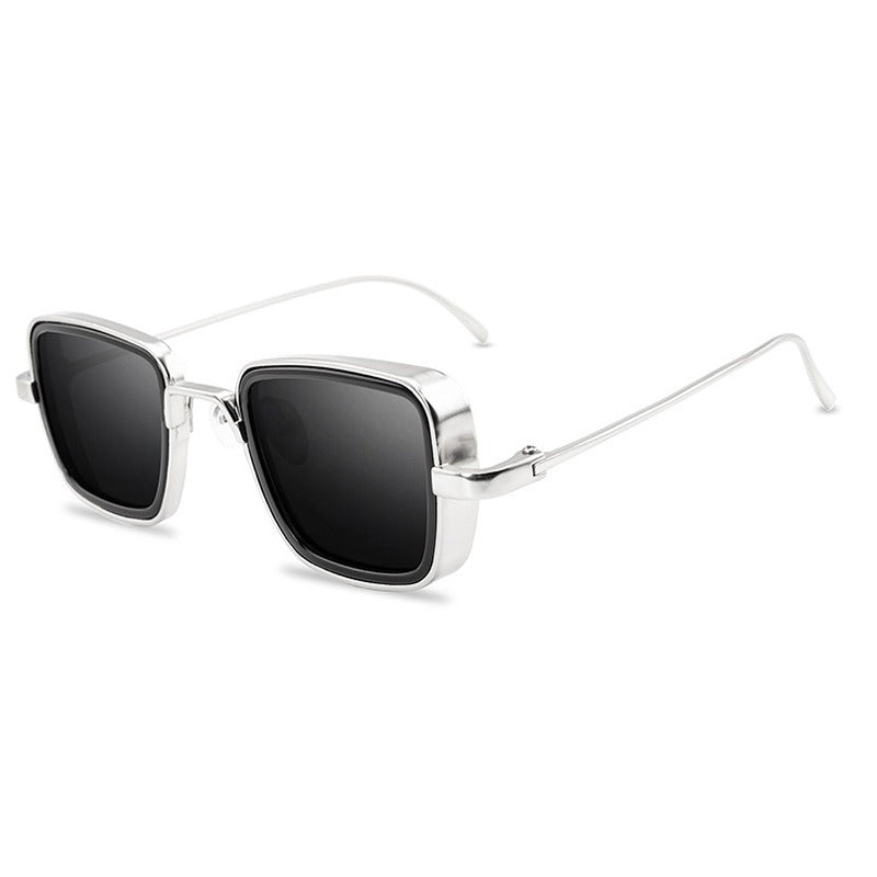 Steampunk Square Sunglasses Yellow Lens Metal Frame UV Protection Retro Style