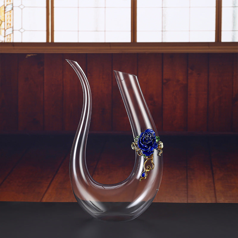 Enamel Crystal Glass Red Wine Goblet Decanter Set Premium Home Bar Essentials