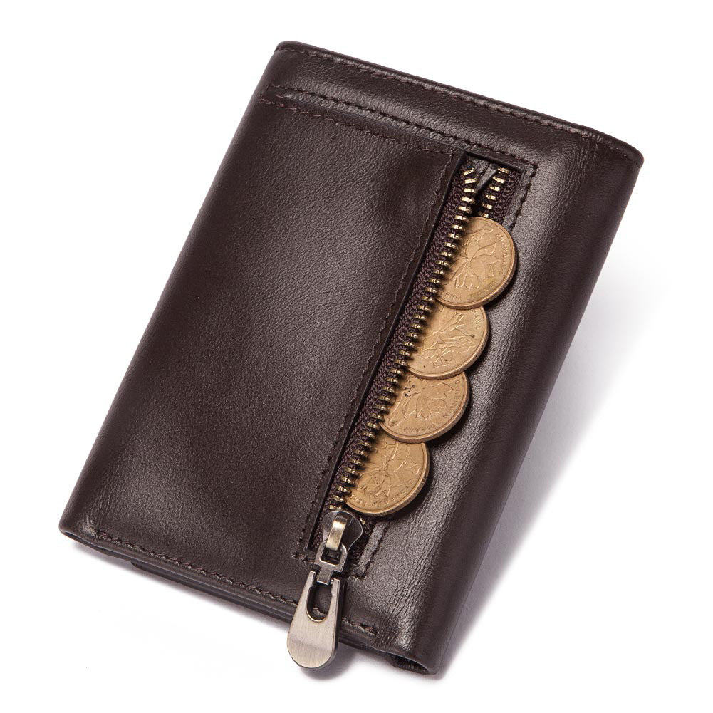 RFID Leather Wallet Men Coin Purse Zipper Multi Card Holder Secure Pocket Storage