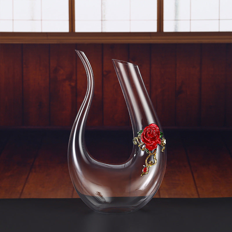 Enamel Crystal Glass Red Wine Goblet Decanter Set Premium Home Bar Essentials