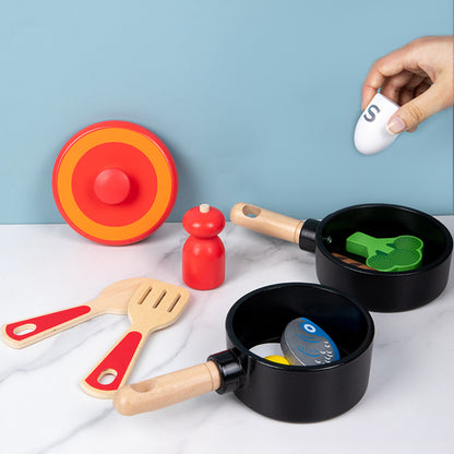 Wooden Chef Kitchen Playset Simulation Kids Role Play Cooking Toy Utensils Set