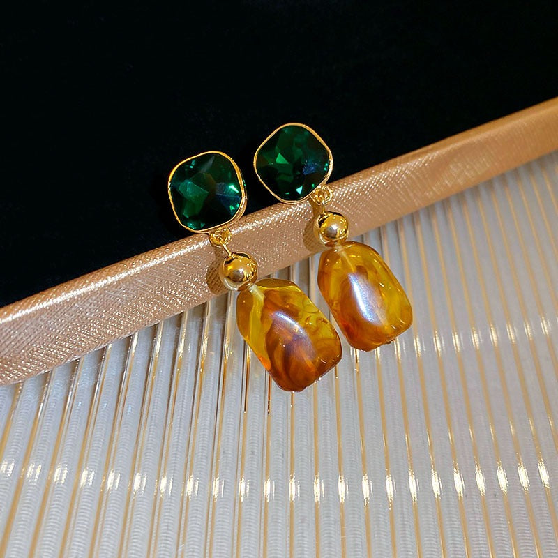 Gold Tone Drop Dangle Gemstone Resin Earrings Women's Fashion Jewellery