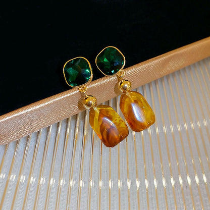 Gold Tone Drop Dangle Gemstone Resin Earrings Women's Fashion Jewellery