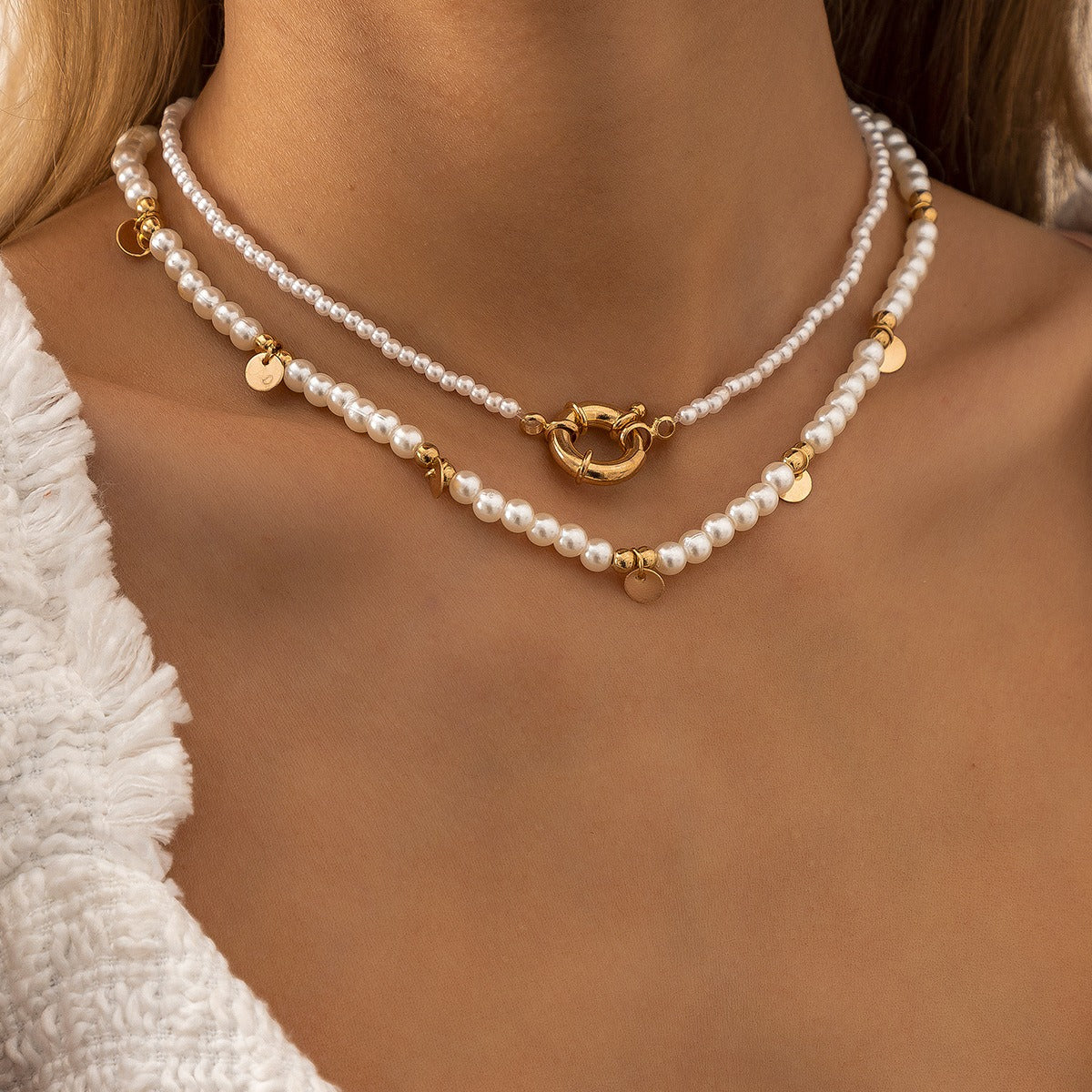 Retro Multi-Layer Pearl Necklace Dangle Pendant Gold Womens Jewellery