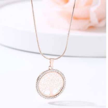 Silver Gold Rose Tree of Life Crystal Pendant Chain Necklace Gift Jewellery