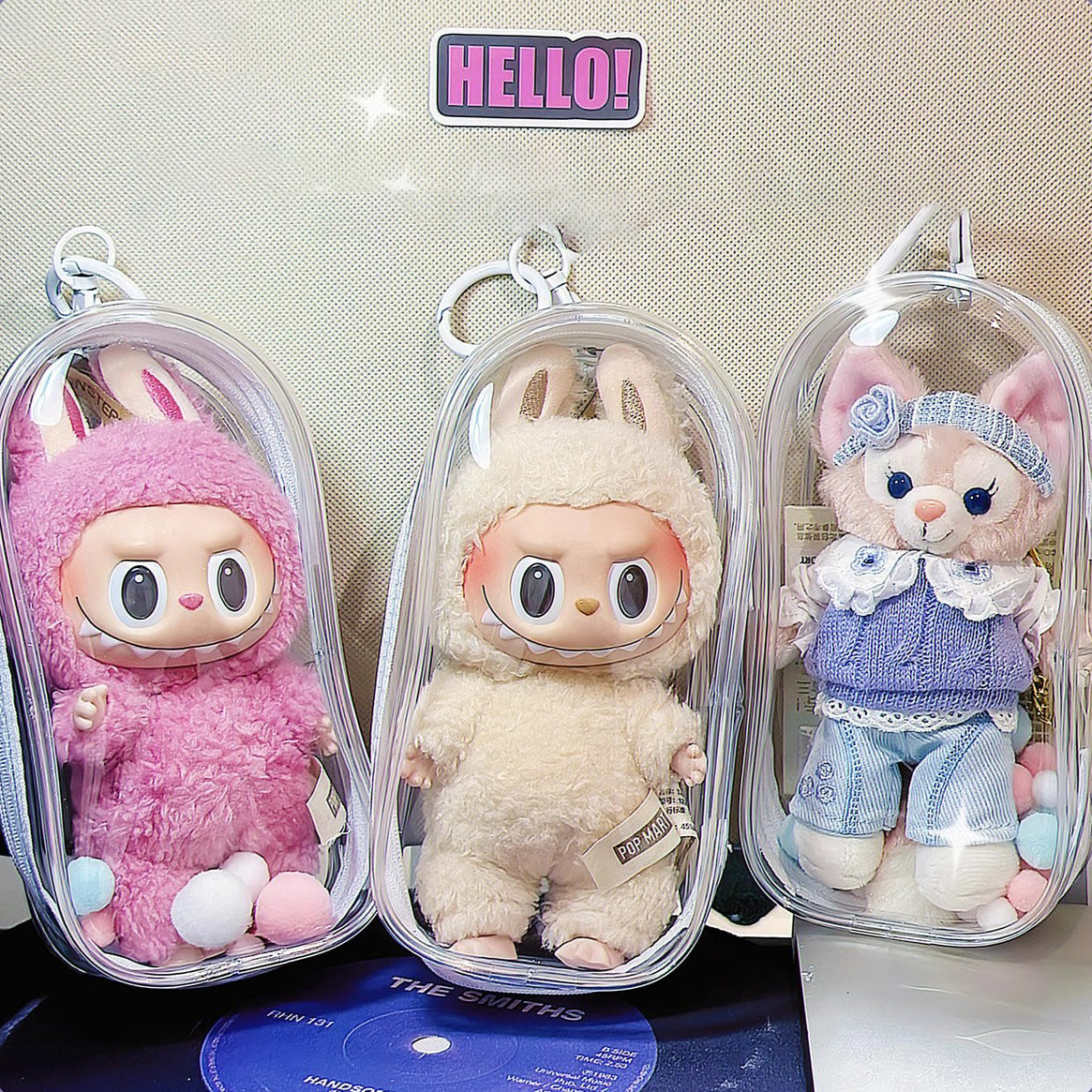 Storage Bag For Labubu Figure 17cm Transparent Thick Durable Weather Resistant