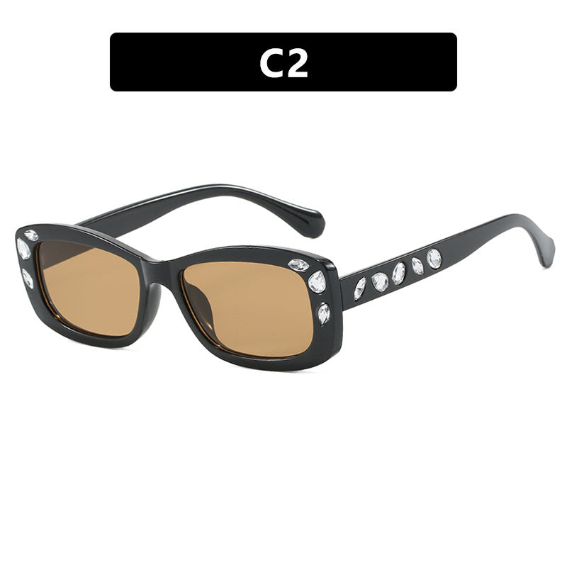 Women's Square Frame Sunglasses Diamond Inlaid UV400 Protection Stylish Eyewear