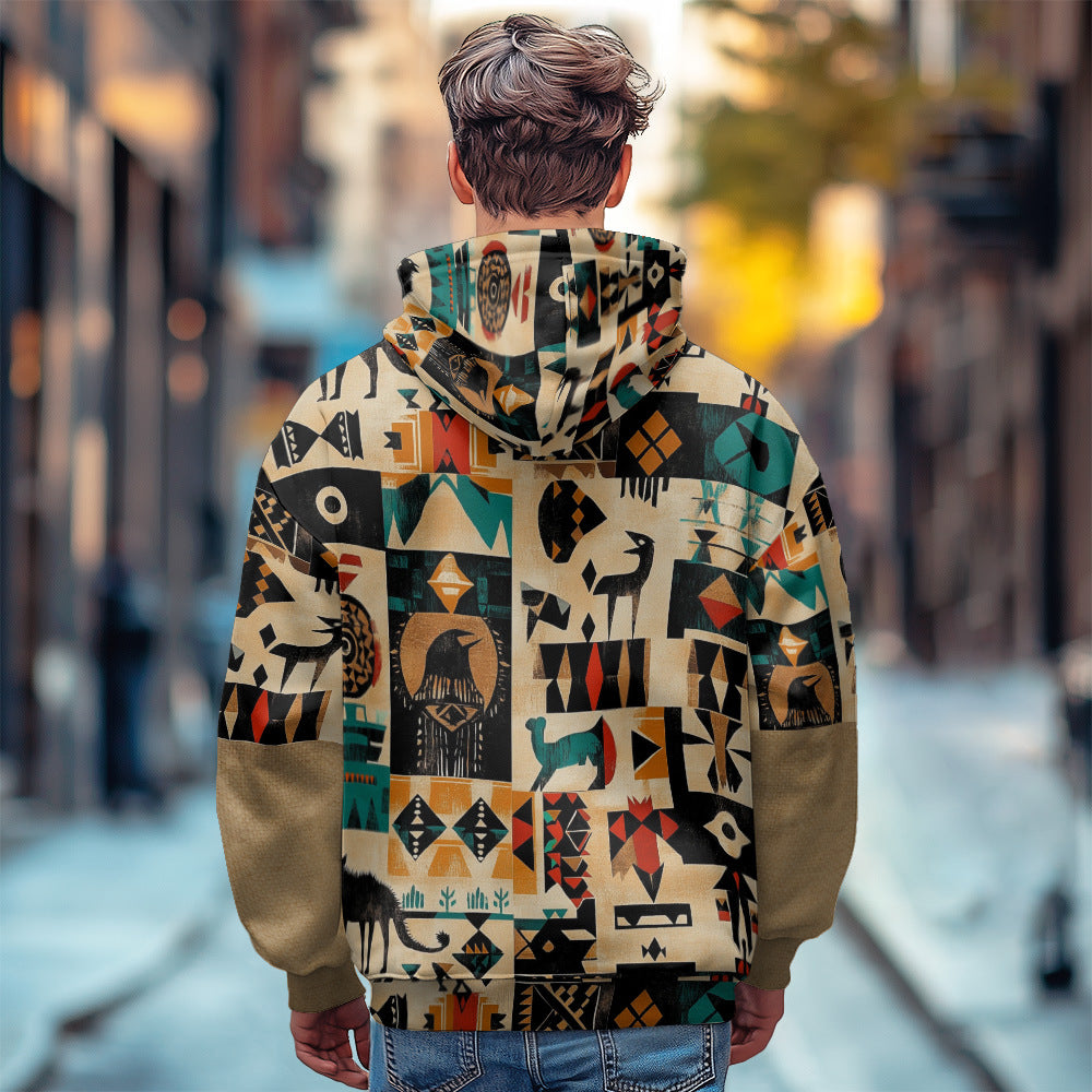 Men’s Winter Jacket Plaid Print Fleece Lined Cotton Padded Zip Hoodie Coat