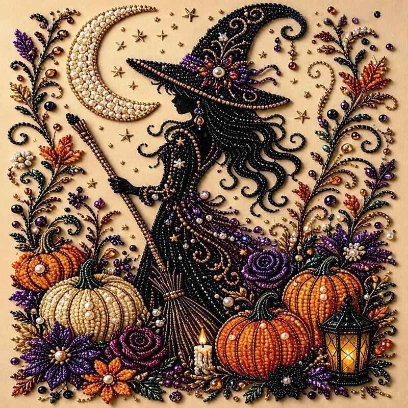 Diamond Art Kit Full Drill Halloween Ghost Crow Cat Pumpkin Skull Wall Decor