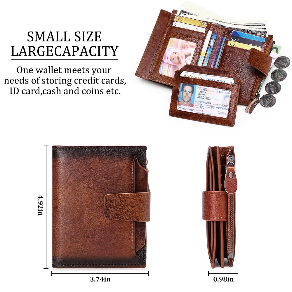 Men's Genuine Cowhide Leather Wallet Stylish Casual Design 14 Card Slots Gift