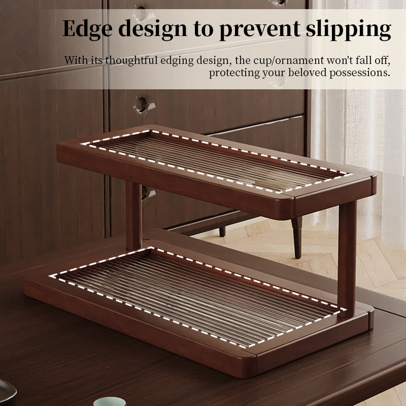 Bamboo Acrylic Double Tier Organizer Countertop Space Maximizing Storage Rack