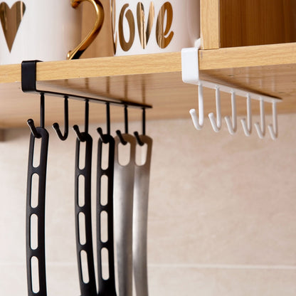 Over Shelf Hanging Rack 6 Hooks Iron Punch Free Install 26x6.5x2.2cm Single