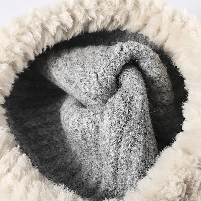 Winter Warm Faux Fur Knit Bucket Hat Adjustable Casual Headgear Snug Comfort