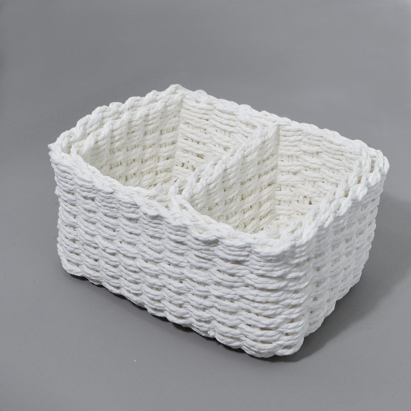 3 Piece Straw Woven Paper Rope Storage Baskets Rectangular Two Compartment Set