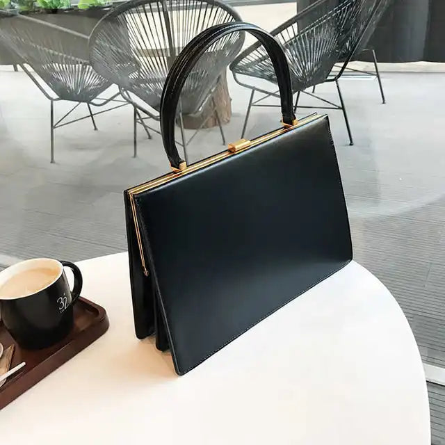 Vintage PU Leather Handbag Lock Buckle Underarm Bag Strap Women's Bags